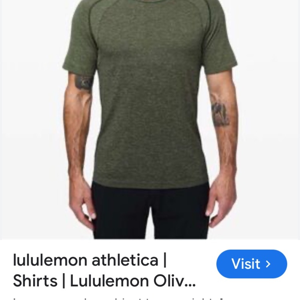 Medium green Lululemon tee, blending comfort, short sleeve.